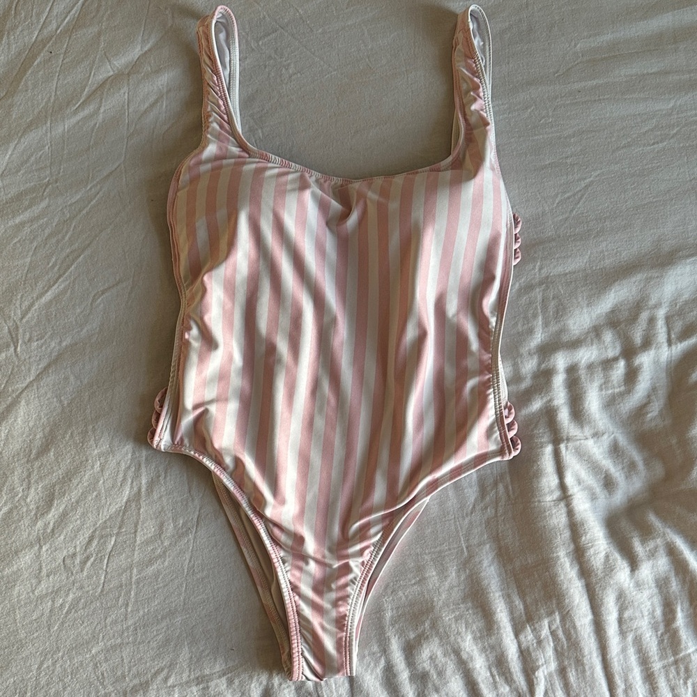 Kenny Flowers Pink and White Striped One Piece Swimsuit
